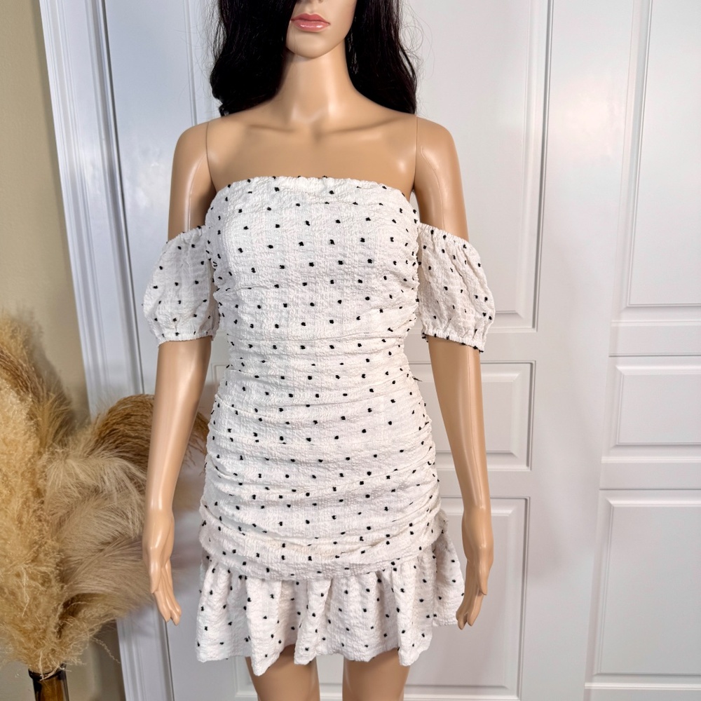 OFF WHITE MINI DRESS WITH BLACK POMPOMS - Picture 13 of 17